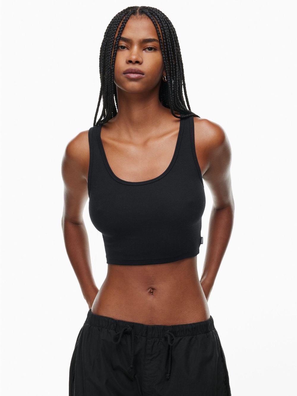 TNA by Aritzia Black Fitted Cropped Scoop Neck Tank Top Size S